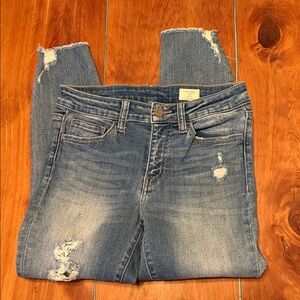 Ripped Skinny Jeans — Faded Blue Women's Stretch Denim